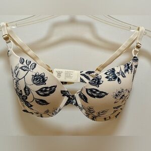 NWT Soma Embraceable Push-Up Plunge Bra Blue & Ivory Meandering Garden 32DD